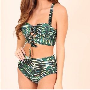High waisted tropical print bikini